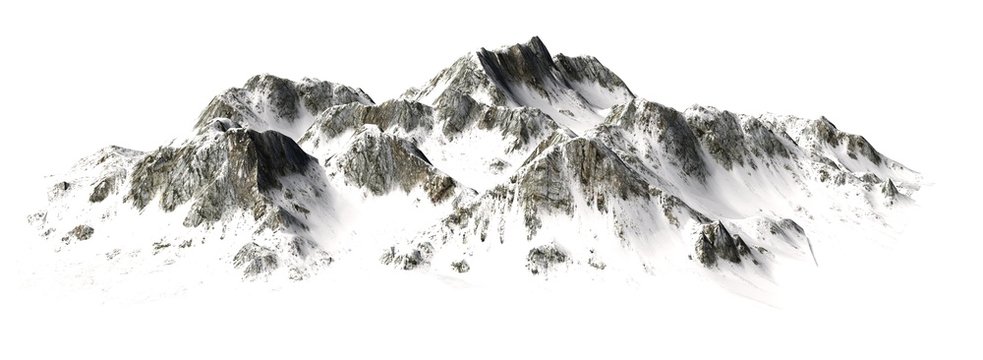 
Snowy Mountains - Mountain Peak - separated on white background