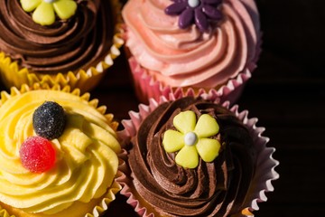 Delicious cupcakes on a table