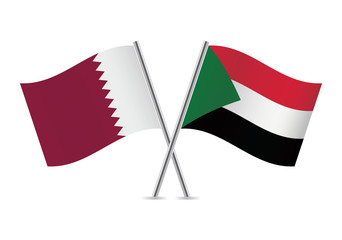 Sudan and Qatar flags. Vector illustration.