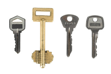 set of different door keys isolated on white 