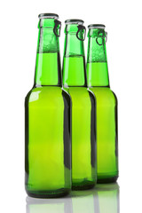 Green beer bottles set isolated on a white 