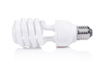 Energy saving fluorescent light bulb on white bakground