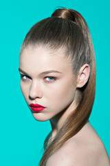 Fototapeta premium Beauty model portrait woman with fresh makeup and strong