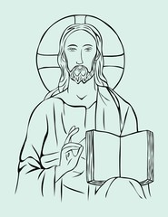 Christ with Bible, art vector sketch design