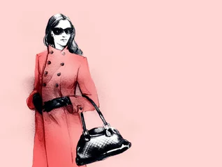 Photo sur Plexiglas Visage aquarelle illustration de mode. femme en manteau. look d& 39 automne. peinture à l& 39 aquarelle.