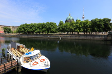 Tour boat on Spree River and Berlin Cathedral (Berliner Dom), Berlin Mitte, Germany  © AnastasiiaUsoltceva