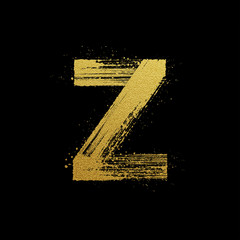 Gold glittering brush hand painted letter Z