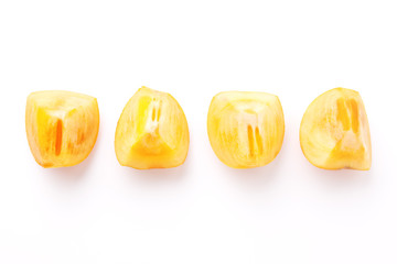 Fresh Persimmons in Row Isolated on White Background.