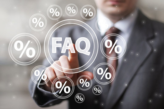Businessman touch button network FAQ percent icon