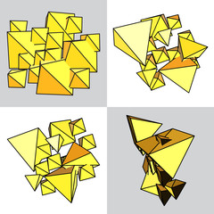 Set of abstract yellow volume of pyramids and triangles