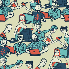 Textile seamless pattern with people chattering on the Internet