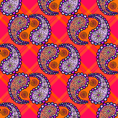 Colorful endless paisley background in oriental style ornament.