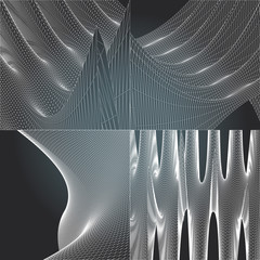 Set polygonal abstract vector illustration black and white grid