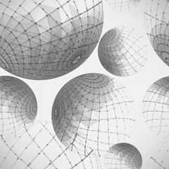 Seamless black and white pattern of abstract textile mesh balls