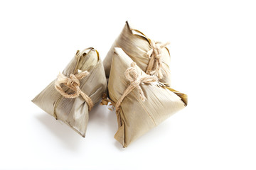 Asian Chinese Rice Dumpling, Zongzi, Isolated on White Background.