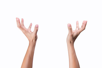 Girl's hand gestures showing person view isolated