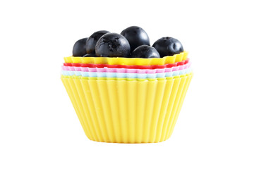Blueberry in Colourful Cup Isolated on White Background.