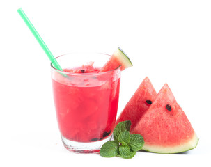 Watermelon juice in a glass on a white background