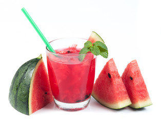 Watermelon juice in a glass on a white background