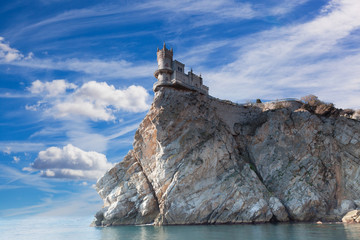 Swallow's Nest castle on the rock over the Black Sea. Gaspra. Crimea