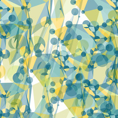 Seamless pattern of green polygon patterns and circles