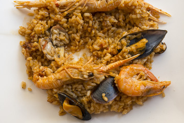 Typical Spanish seafood paella