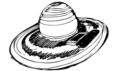 female beach hat and two smartphonesh