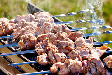 Barbecue skewers with meat