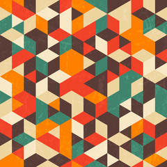 Retro geometric pattern with grunge texture. Seamless abstract background.