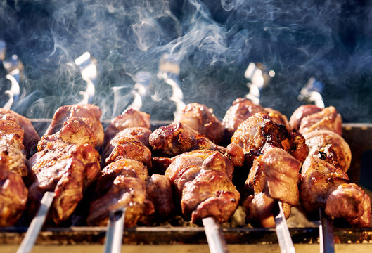 Barbecue skewers with meat