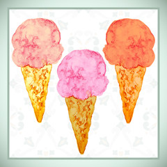 Ice cream watercolor on seamless tile pattern background. Illustration