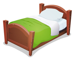 Wood Bed With Green Blanket - 89353593