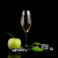 champagne glass with apple