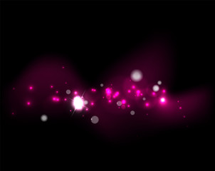 Glowing shiny bubbles and stars in dark space