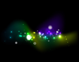 Naklejka premium Glowing shiny bubbles and stars in dark space