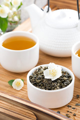 green tea with jasmine and kettle of freshly brewed tea