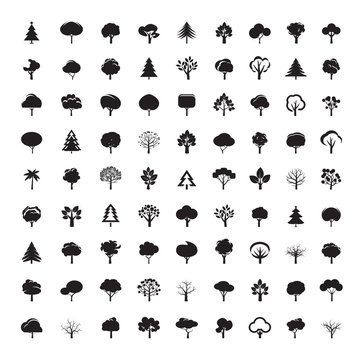 Set of Black Trees. Vector symbol and icon.