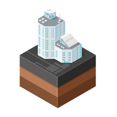 Isometric Modern Office Building - 
A vector illustration of an urban scene with a modern office.
