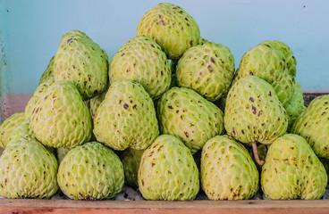Sweetsop on table for sell, selective focus point.