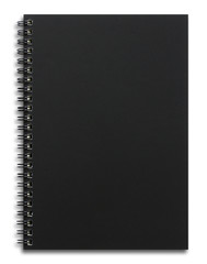 blank black spiral notebook isolated on white