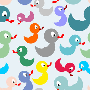 Colored rubber duck for bathing seamless pattern. Vector backgro