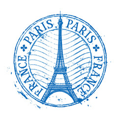 Paris vector logo design template. Shabby stamp or France - obrazy, fototapety, plakaty
