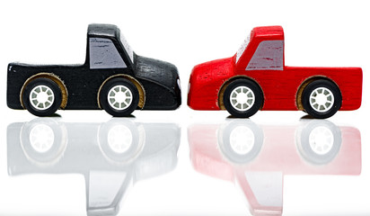 Old retro toy cars isolated on white background. Colorful object