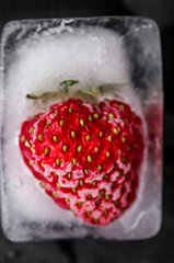 Ice cube with strawberry