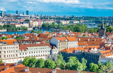 Panoramic view of Prague Old town and Lesser town from Prague ca