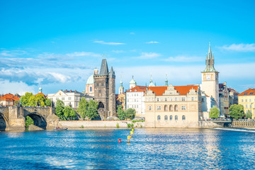 Fototapeta premium Panorama. Karlov or Charles bridge in Prague in summer