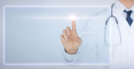 male hand touching virtual screen