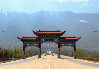Beautiful gate to Three Pagodas in Dali, Yunnan, China.