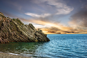 Sea sunset view, Budva, Montenegro, Adriatic sea.