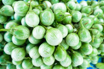 Group of eggplants on sale at market